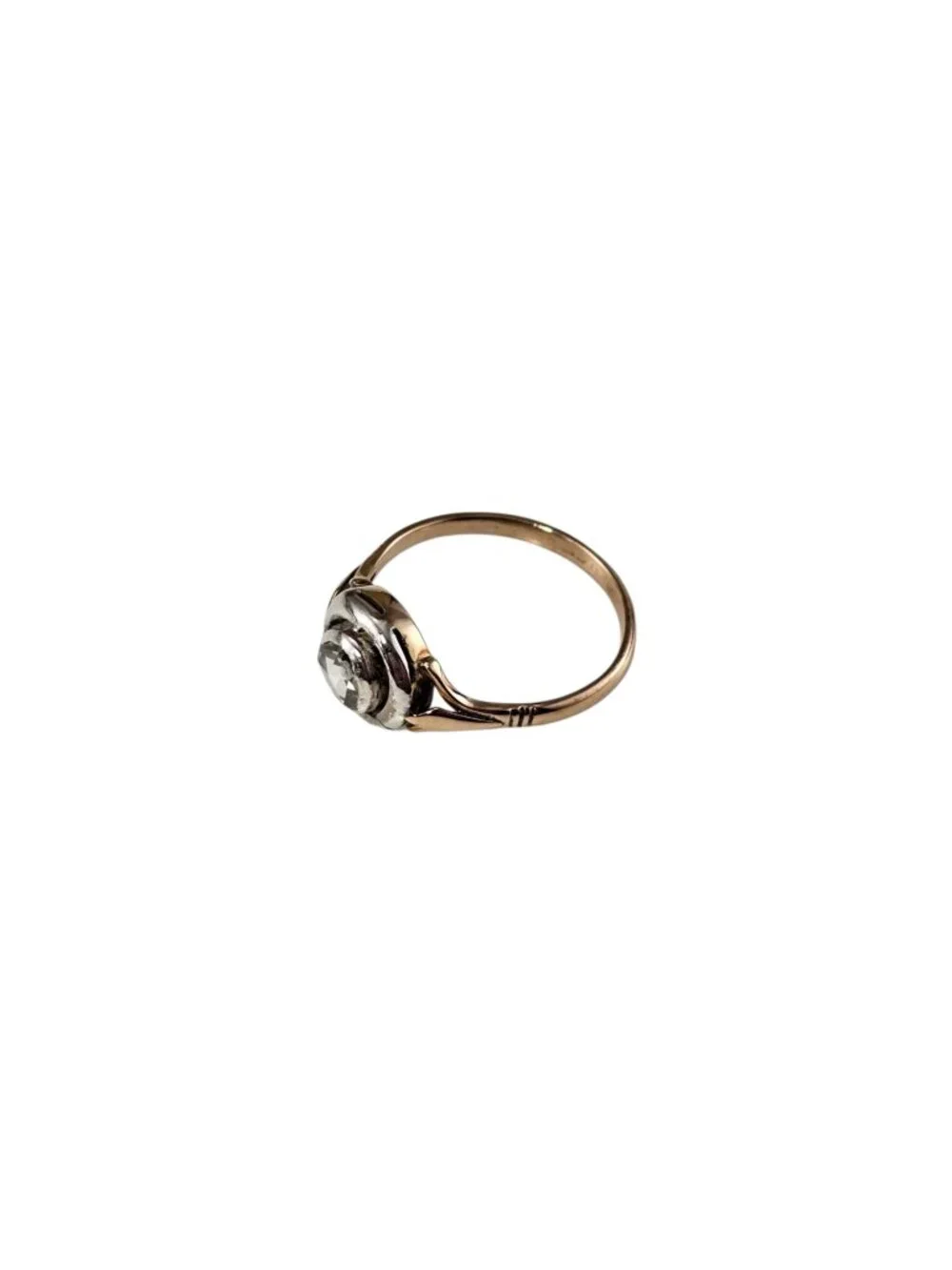 Vintage Yellow Gold and Sterling Silver Point Cut Diamond Ring Size 7.25 #25446